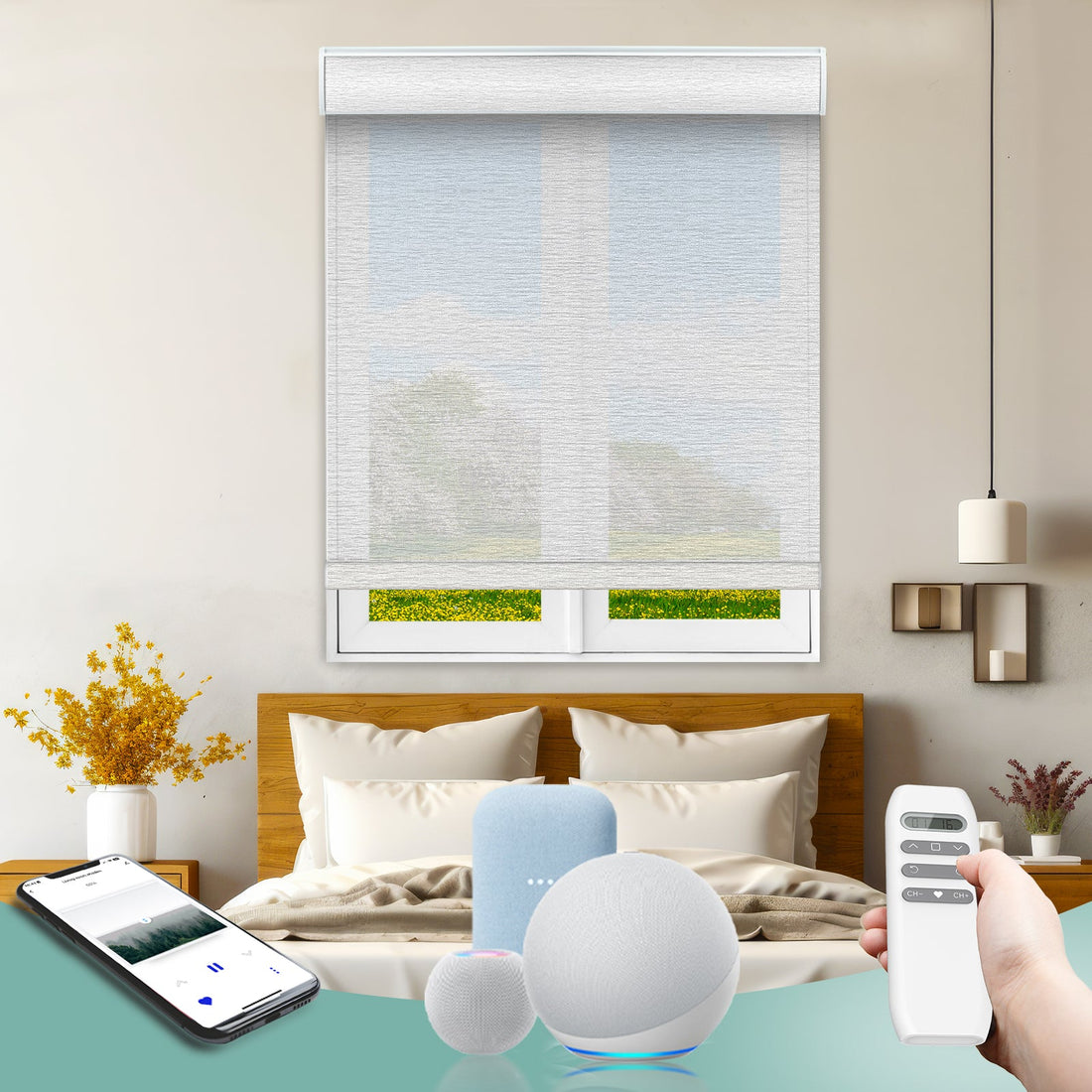 BlindsMagic Smart Motorized Roller Shades 50% Blackout Klamath