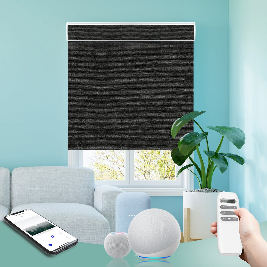 BlindsMagic Smart Motorized Roller Shades 100% Blackout Klamath
