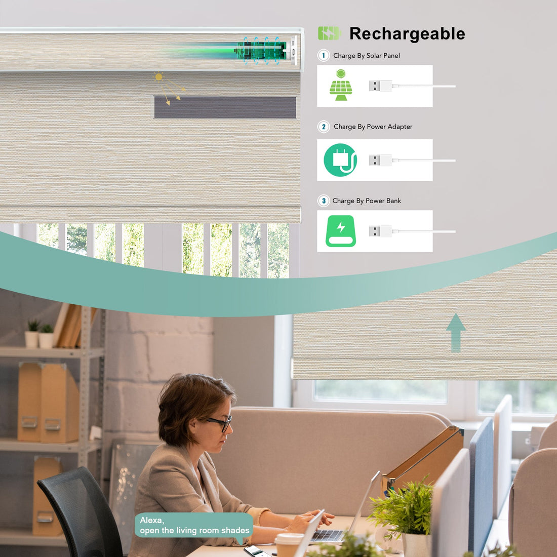 BlindsMagic Smart Motorized Roller Shades 100% Blackout Breeze - BlindsMagic