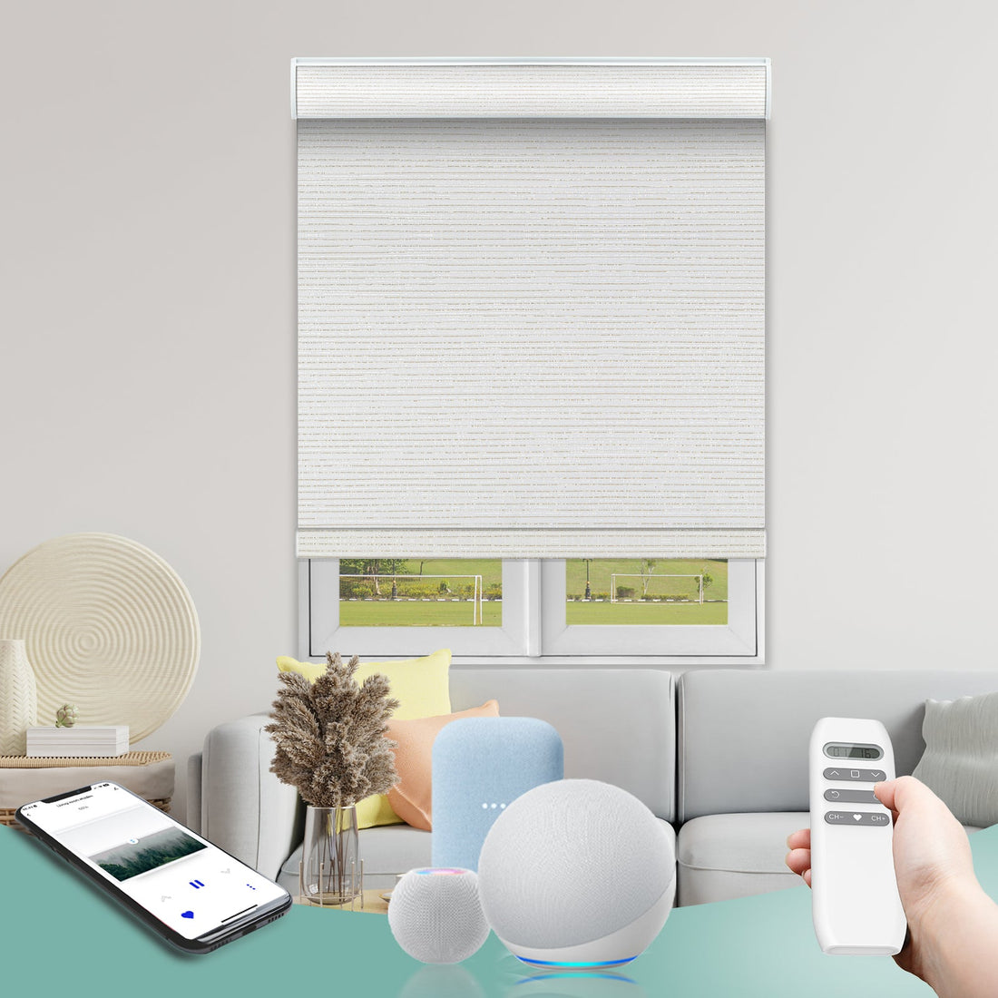 BlindsMagic Smart Motorized Roller Shades 100% Blackout Camden