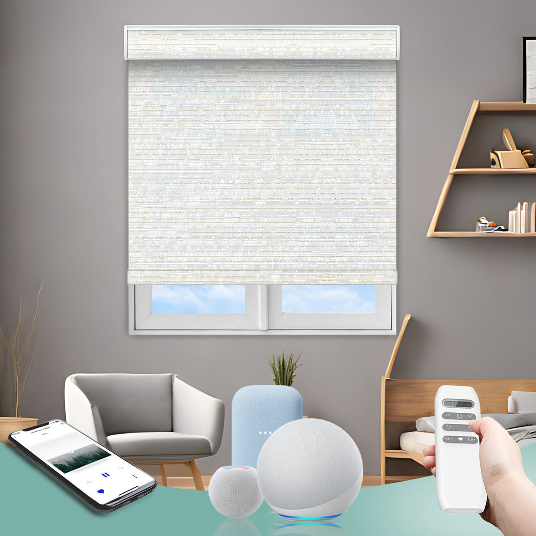BlindsMagic Smart Motorized Roller Shades 70% Blackout PVC Free Camden