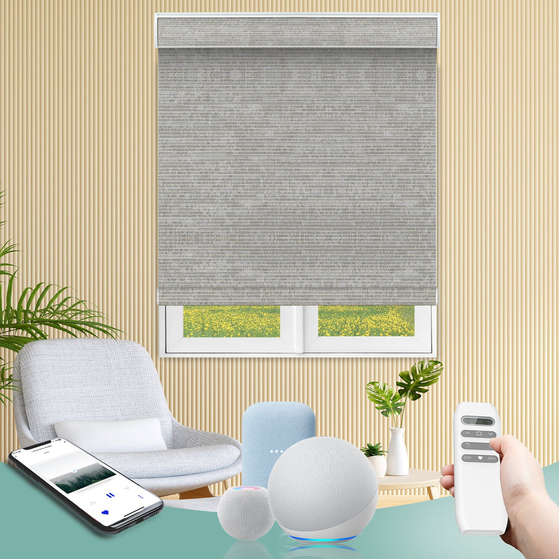 BlindsMagic Smart Motorized Roller Shades 100% Blackout Camden