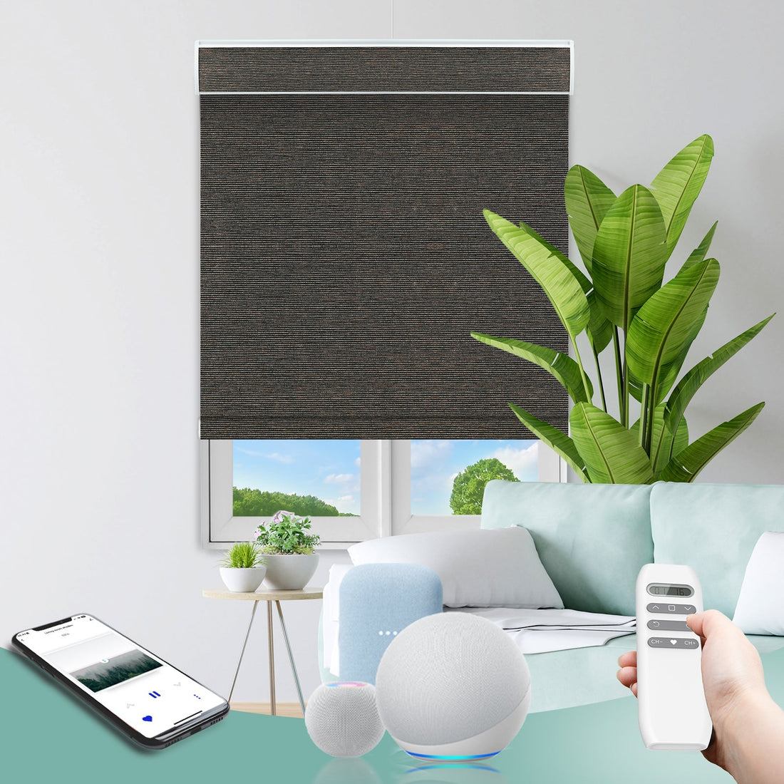 BlindsMagic Smart Motorized Roller Shades 100% Blackout Klamath