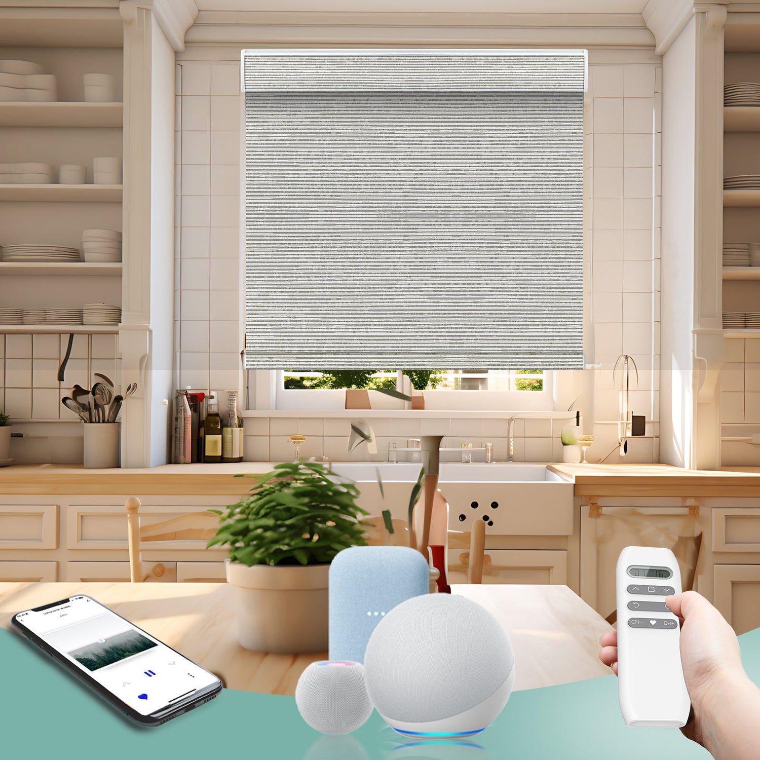 BlindsMagic Smart Motorized Roller Shades 100% Blackout Camden