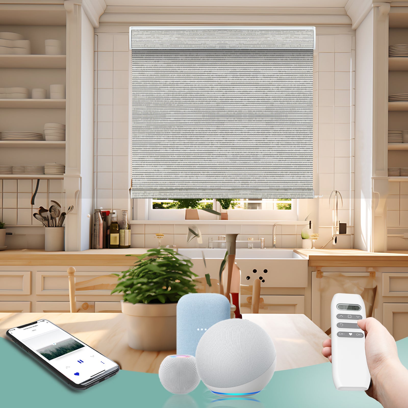 BlindsMagic Smart Motorized Roller Shades 100% Blackout Camden