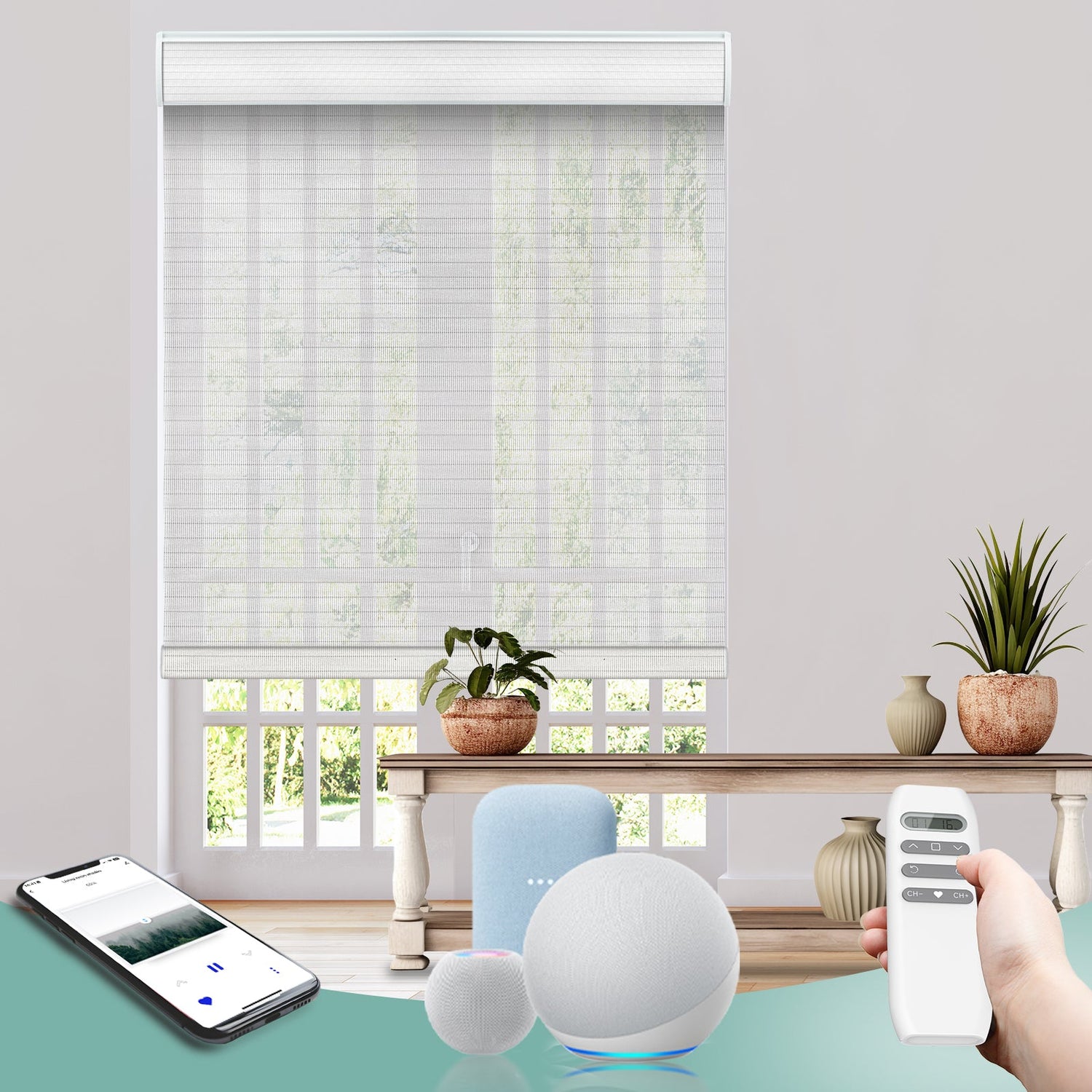 BlindsMagic Smart Motorized Roller Shades 5% Blackout Chiffon