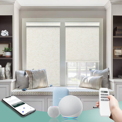 BlindsMagic Smart Motorized Roller Shades 100% Blackout Linen - BlindsMagic