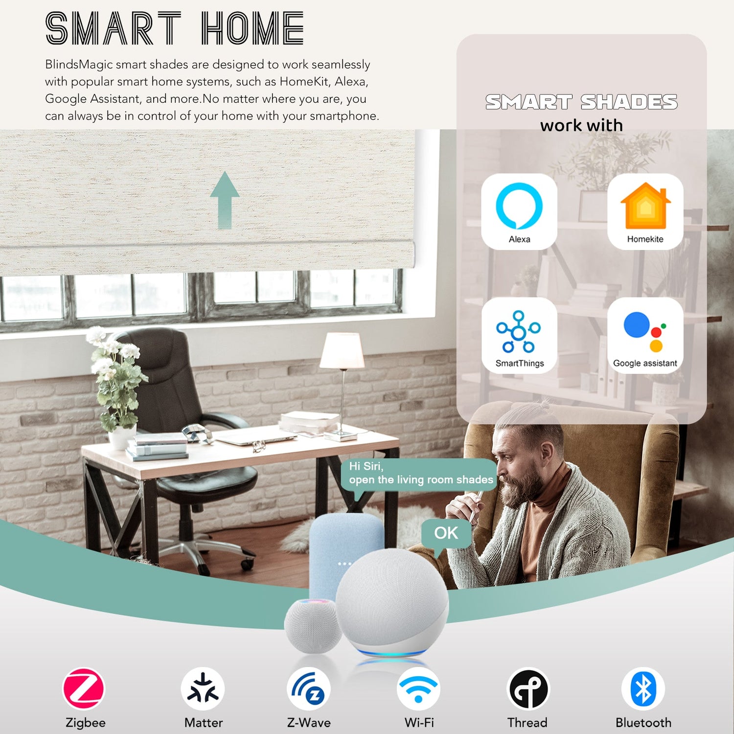 BlindsMagic Smart Motorized Roller Shades 100% Blackout Linen - BlindsMagic