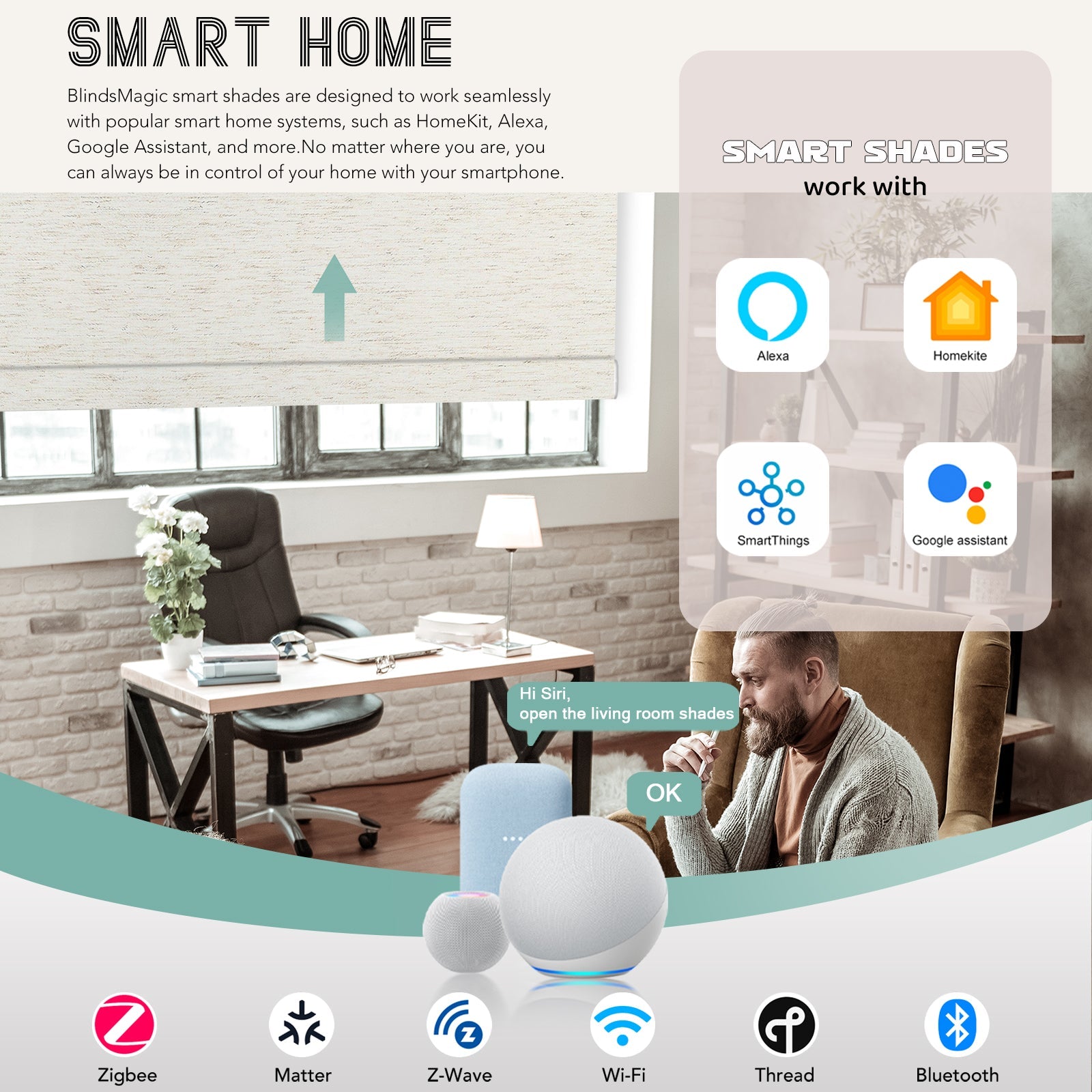 BlindsMagic Smart Motorized Roller Shades 100% Blackout Linen - BlindsMagic