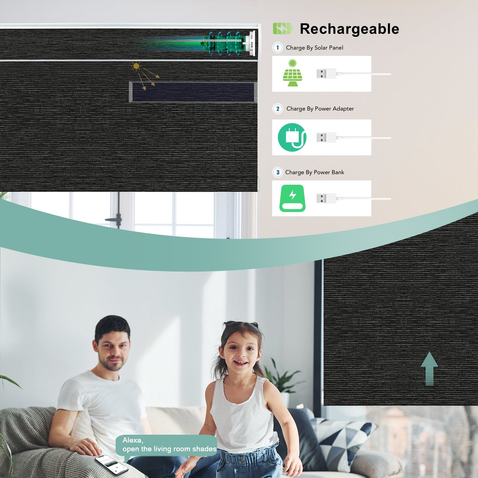 BlindsMagic Smart Motorized Roller Shades 100% Blackout Klamath