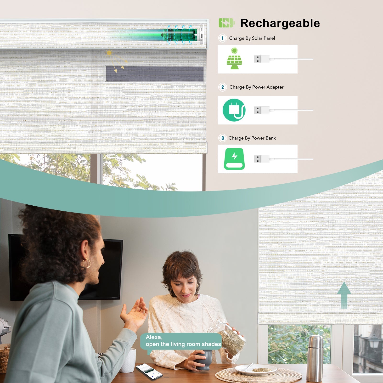 BlindsMagic Smart Motorized Roller Shades 70% Blackout PVC Free Camden