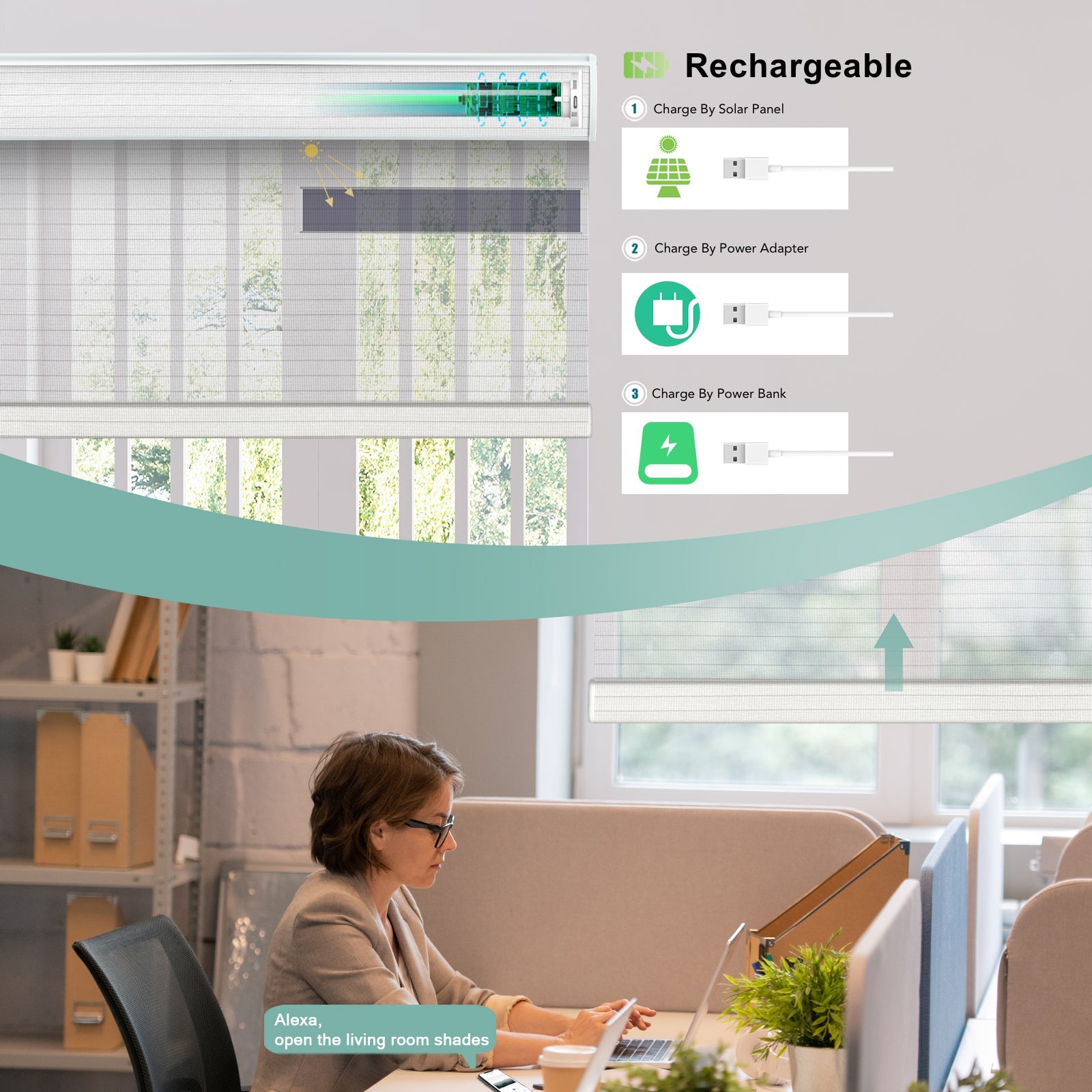 BlindsMagic Smart Motorized Roller Shades 5% Blackout Chiffon