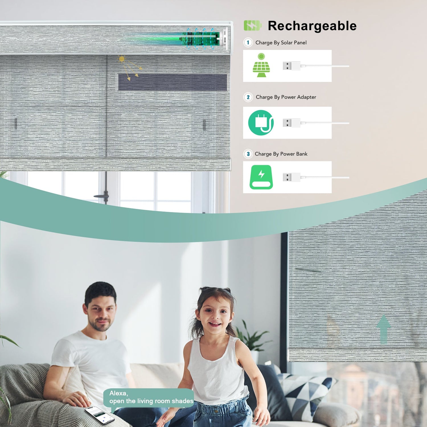 BlindsMagic Smart Motorized Roller Shades 50% Blackout Klamath