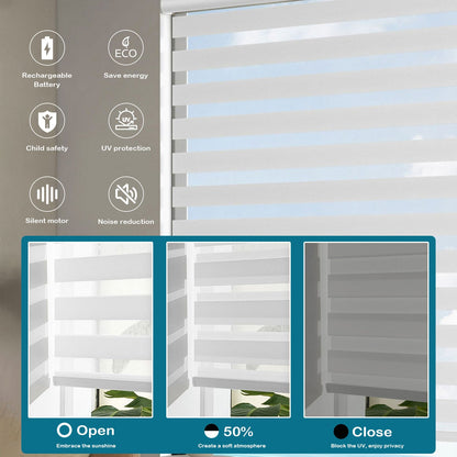 BlindsMagic Smart Motorized Zebra Shades 80% Blackout Linen - BlindsMagic